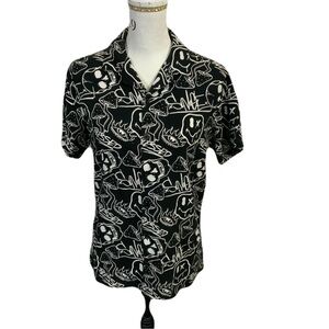 Black Graphic Short-Sleeve Camp Collar Polo